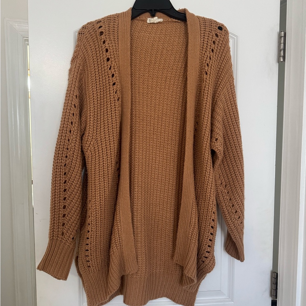 Cozy Knit Open-Front Cardigan in Tan